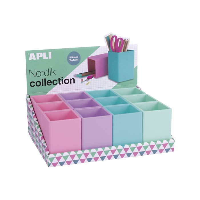 8410782177715-Apli Nordik Collection pot à crayons - 7 x 7 x 9.5 cm - silicone - bleu, violet, vert, ros-Angle gauche-0