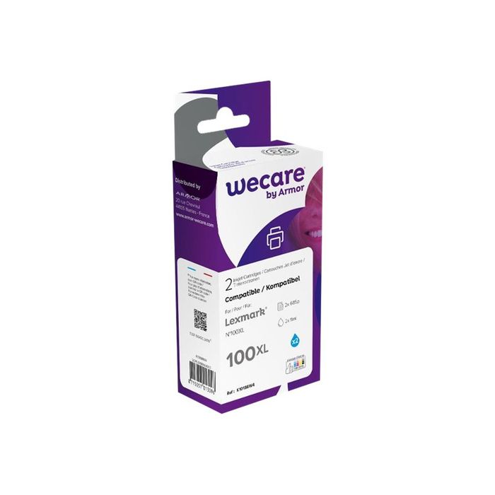 8715057013096-Cartouche compatible Lexmark 100XL - pack de 2 - cyan - Wecare-Angle gauche-0