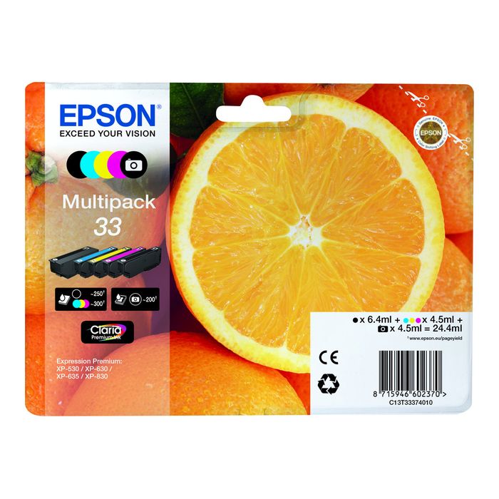 8715946602370-Epson 33 Oranges - Pack de 5 - noir, noir photo, cyan, magenta, jaune - cartouche d'encre original-Avant-1