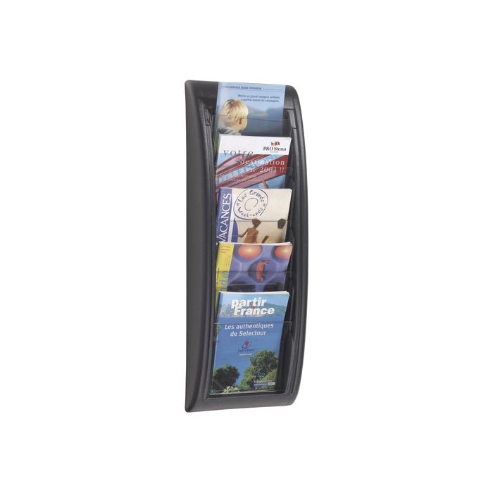 3660141203646-Présentoir mural Quick Fit pour documents A5 - 5 compartiments - noir/transparent-Angle gauche-0