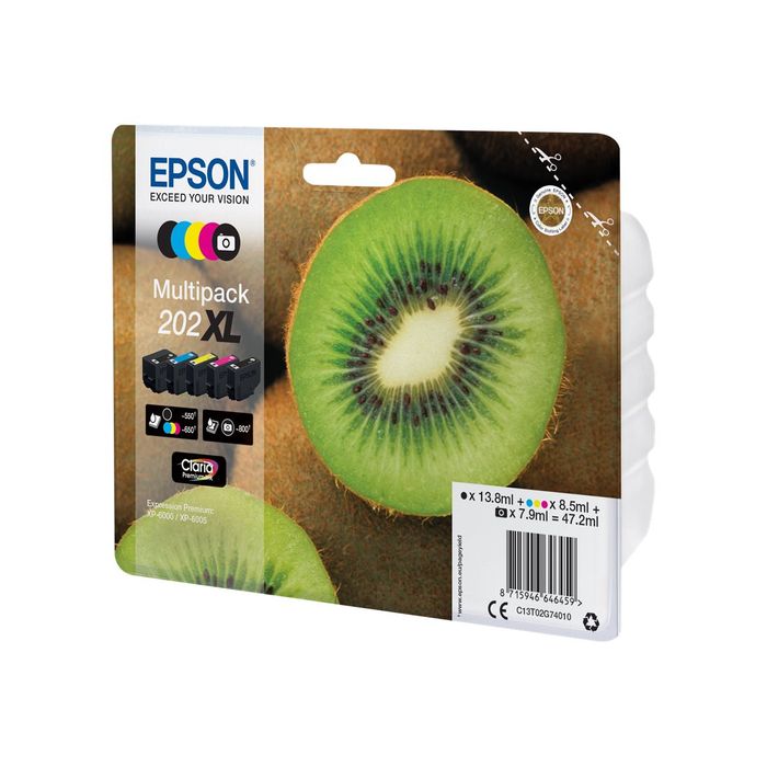 8715946646459-Epson 202XL Kiwi - pack de 5 - noir, noir photo, cyan, magenta, jaune - cartouche d'encre or-Angle droit-0