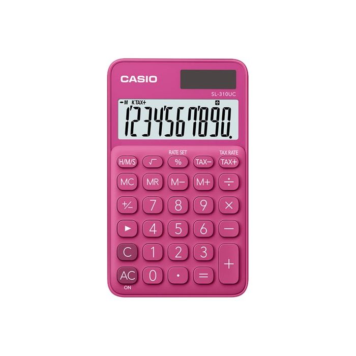 4549526700101-Calculatrice de poche Casio SL-310UC - 10 chiffres - alimentation batterie et solaire - rouge-Avant-0