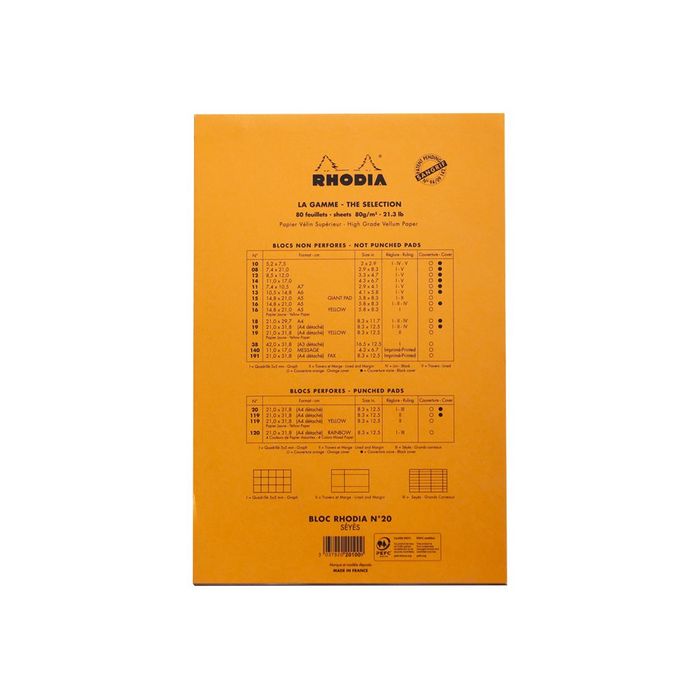 3037920201009-Rhodia Basics - Bloc notes - A4 - 160 pages - grands carreaux - 80g - orange-Arrière-1