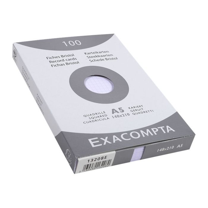 3020122360223-Exacompta - Pack de 100 Fiches Bristol - A5 - petits carreaux - non perforées - blanc-Angle gauche-1