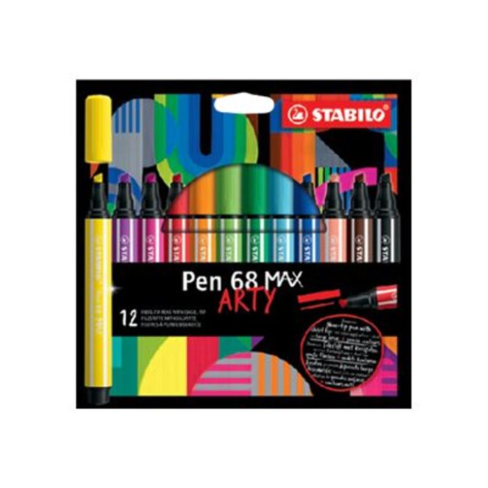 4006381590013-STABILO Pen 68 Max Arty - 12 Feutres pointe large biseautée - couleurs assorties-Avant-0