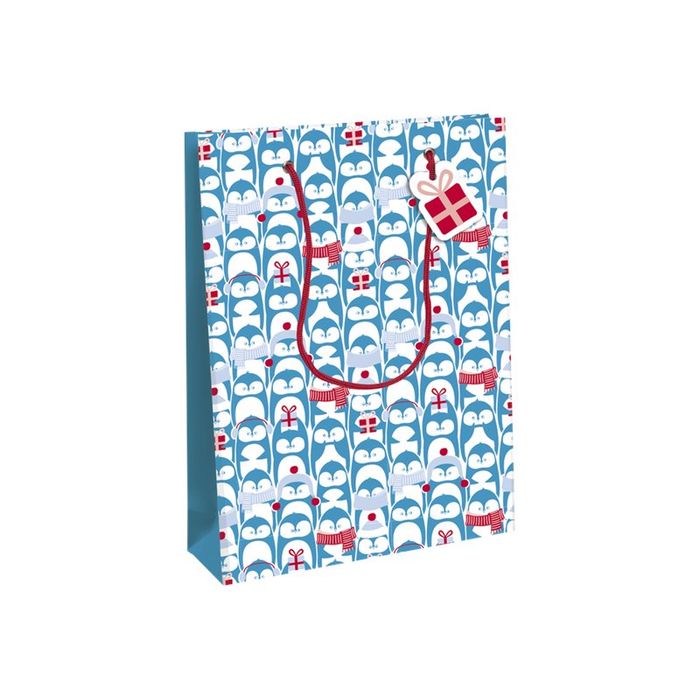 5033601004981-Clairefontaine - Sac cadeau - pingouins bleu - 26,5 cm x 14 cm x 33 cm-Angle gauche-0