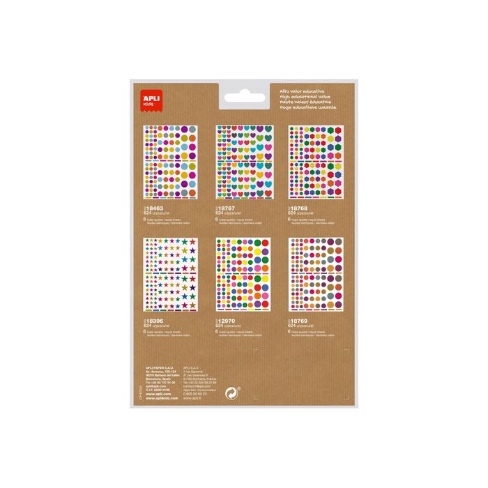 8410782187691-Apli Kids - 624 Gommettes kraft - couleurs assorties : jaune, violet, rouge, bleu clair, vert clair, gris-b-Arrière-1