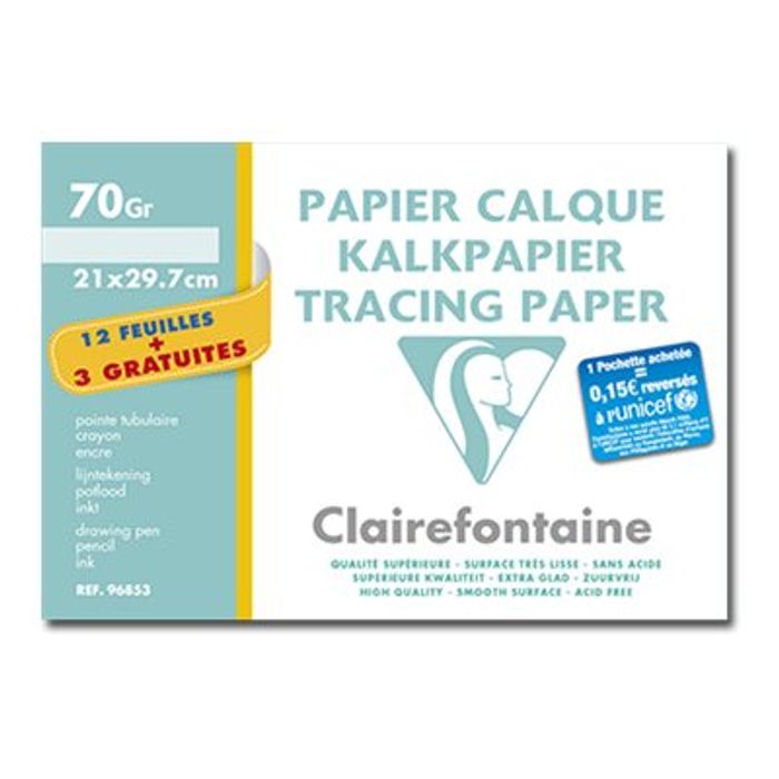 3329680968538-Clairefontaine Fine Arts - Pochette papier calque - 15 feuilles - A4 - 70 gr-Avant-0