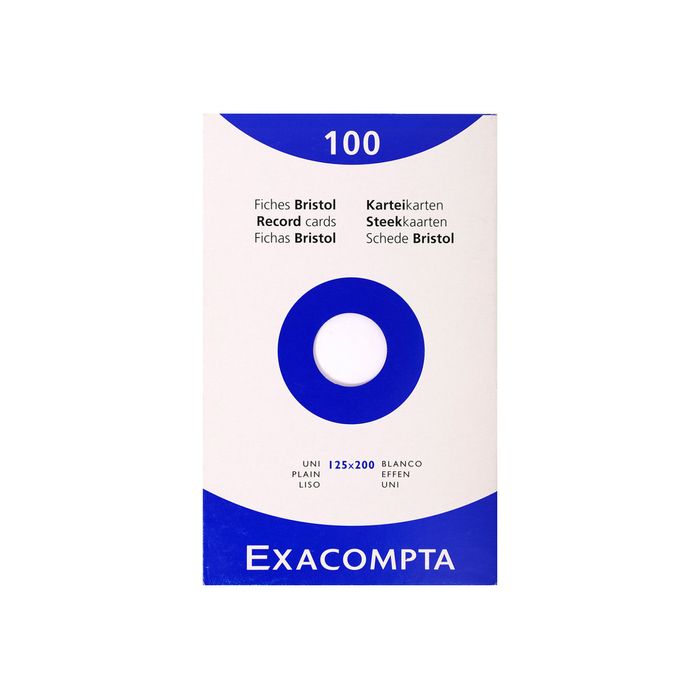 3130630133032-Exacompta - Pack de 100 Fiches Bristol - 12,5 x 20 cm - unies - non perforées - blanc-Avant-0