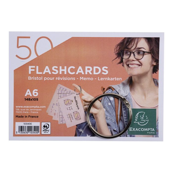 3130630103400-Exacompta Flashcars - 50 Bristols pour révisions sous anneau - 10,5 x 14,8 cm - ligné - couleur-Avant-10