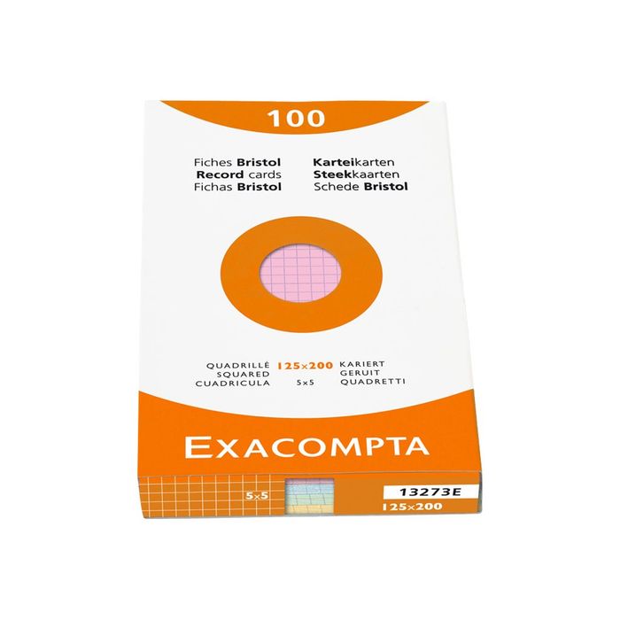 3130630132738-Exacompta - Pack de 100 Fiches Bristol - 12,5 x 20 cm - petits carreaux - non perforées - couleur-Avant-1