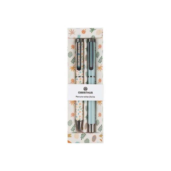 3664447158693-Oberthur Carmen - Parure de stylo à bille et roller - vert de gris-Avant-0