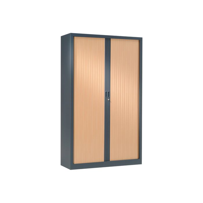 3219095800205-Armoire haute monobloc à rideaux GENERIC - 198 x 120 x 43 cm - anthracite/imitation hêtre-Angle gauche-0