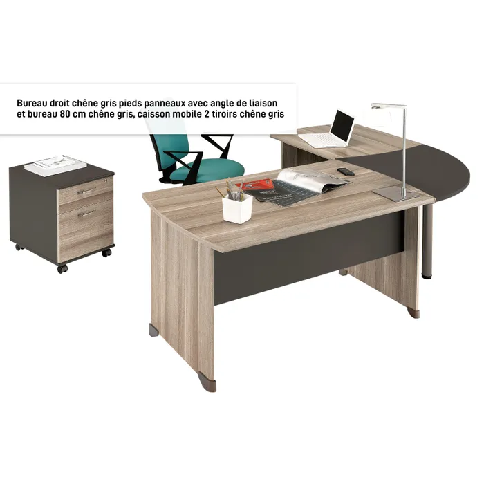 3483600783899-Bureau JAZZ+ - 140 cm - Pieds panneaux - Chêne gris--2