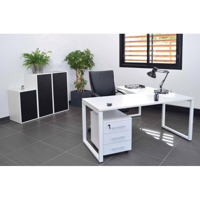 3700339874040-Bureau droit MT1 Elégance - L140 x P67 x H75 cm - pieds blancs - plateau blanc--1