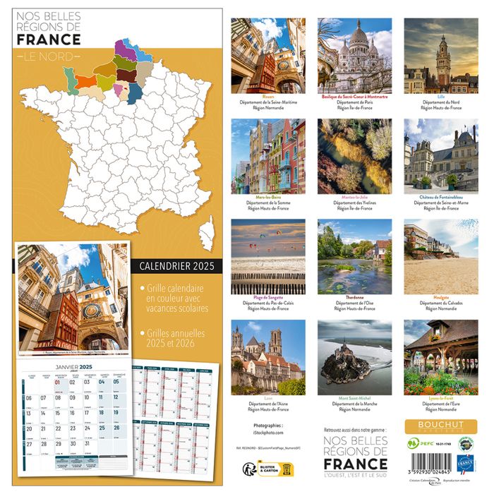 3592930018875-Calendrier illustré BOUCHUT 30 x 30 cm BELLES REGIONS DE FRANCE NORD Pefc 70 %--2