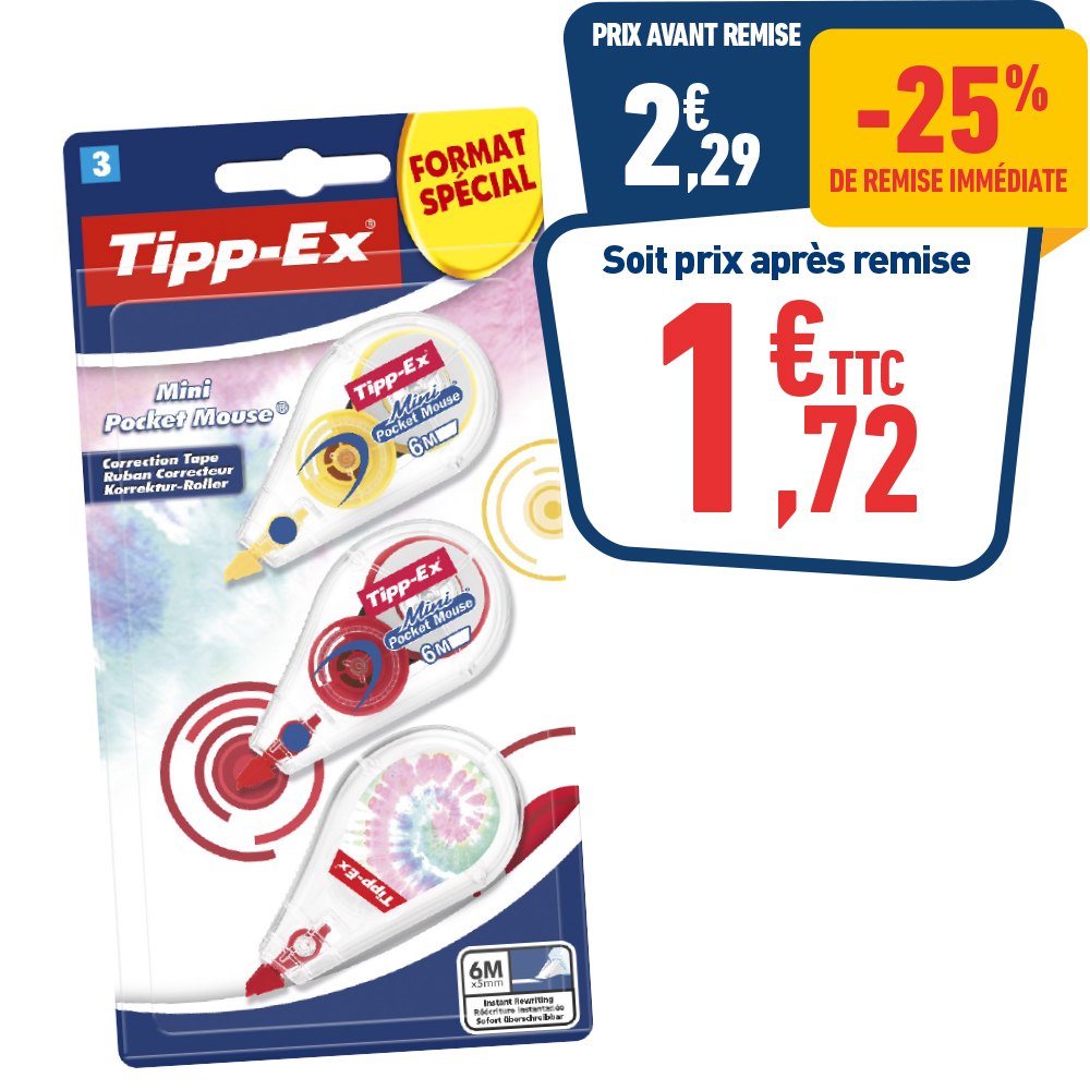 3 CORRECTEURS TIPPEX POCKET MOUSE