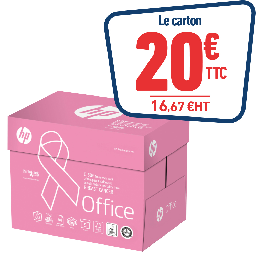 CARTON DE 5 RAMETTES DE 500 FEUILLES HP OFFICE PINK